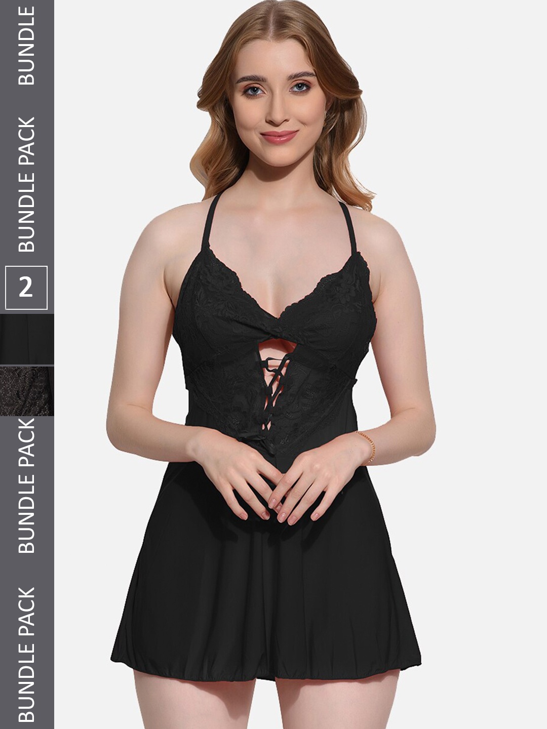 

FIMS Pack Of 2 Self Design Shoulder Straps Baby Doll, Black