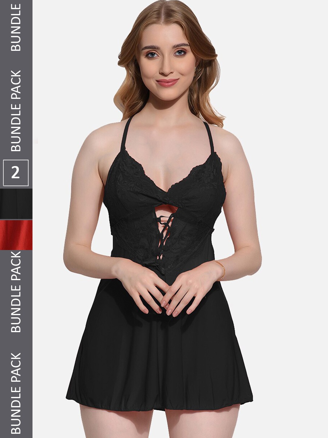 

FIMS Pack of 2 Halter Neck Baby Doll, Black