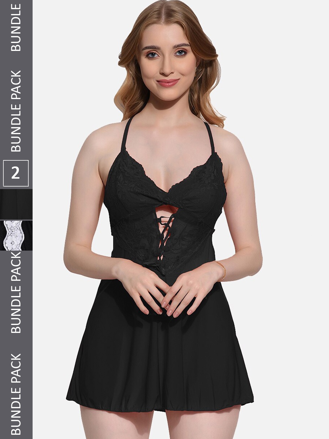 

FIMS Pack of 2 Halter Neck Baby Doll, Black