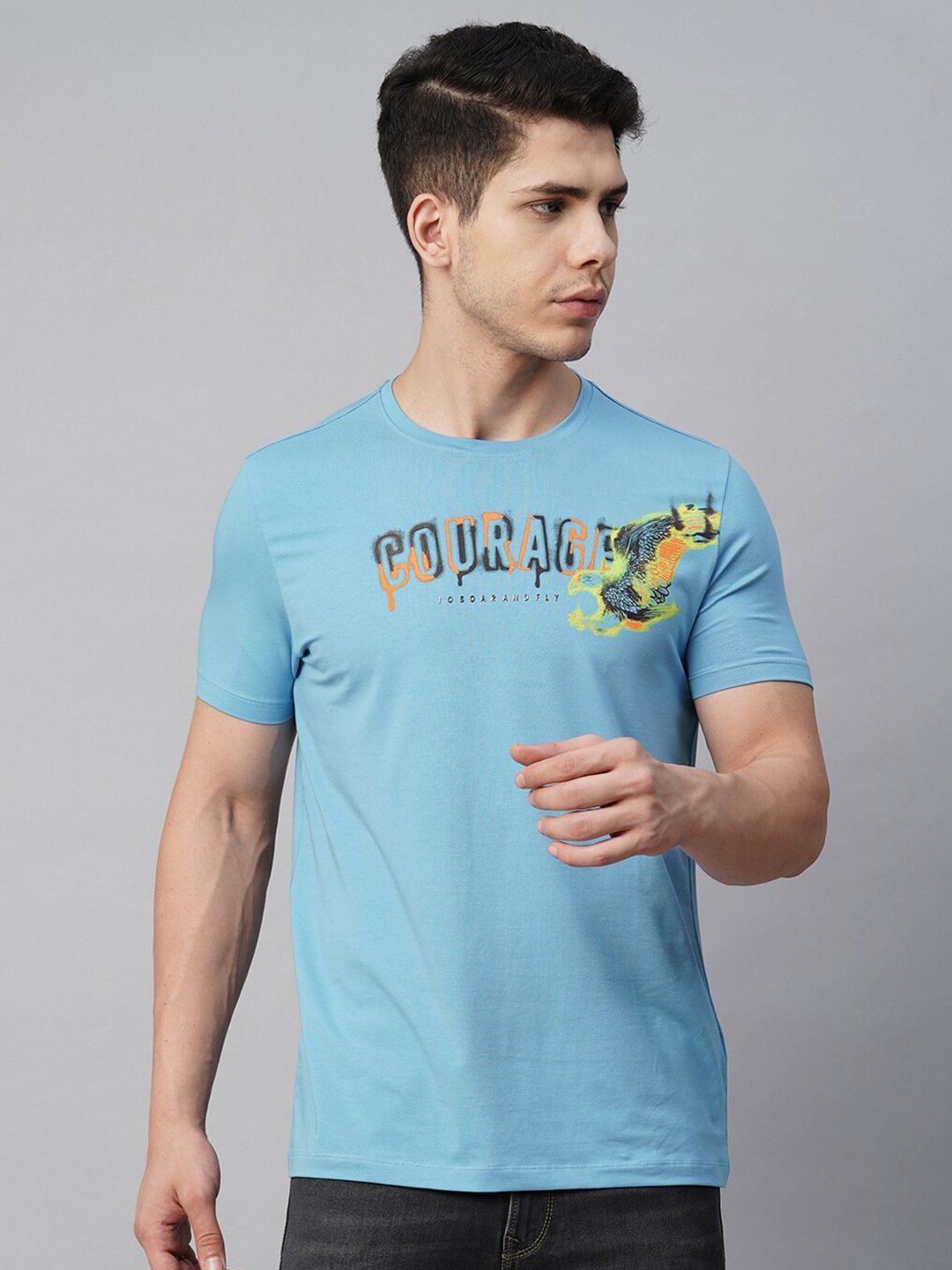 Blue Buddha Typography Printed Cotton T-shirt