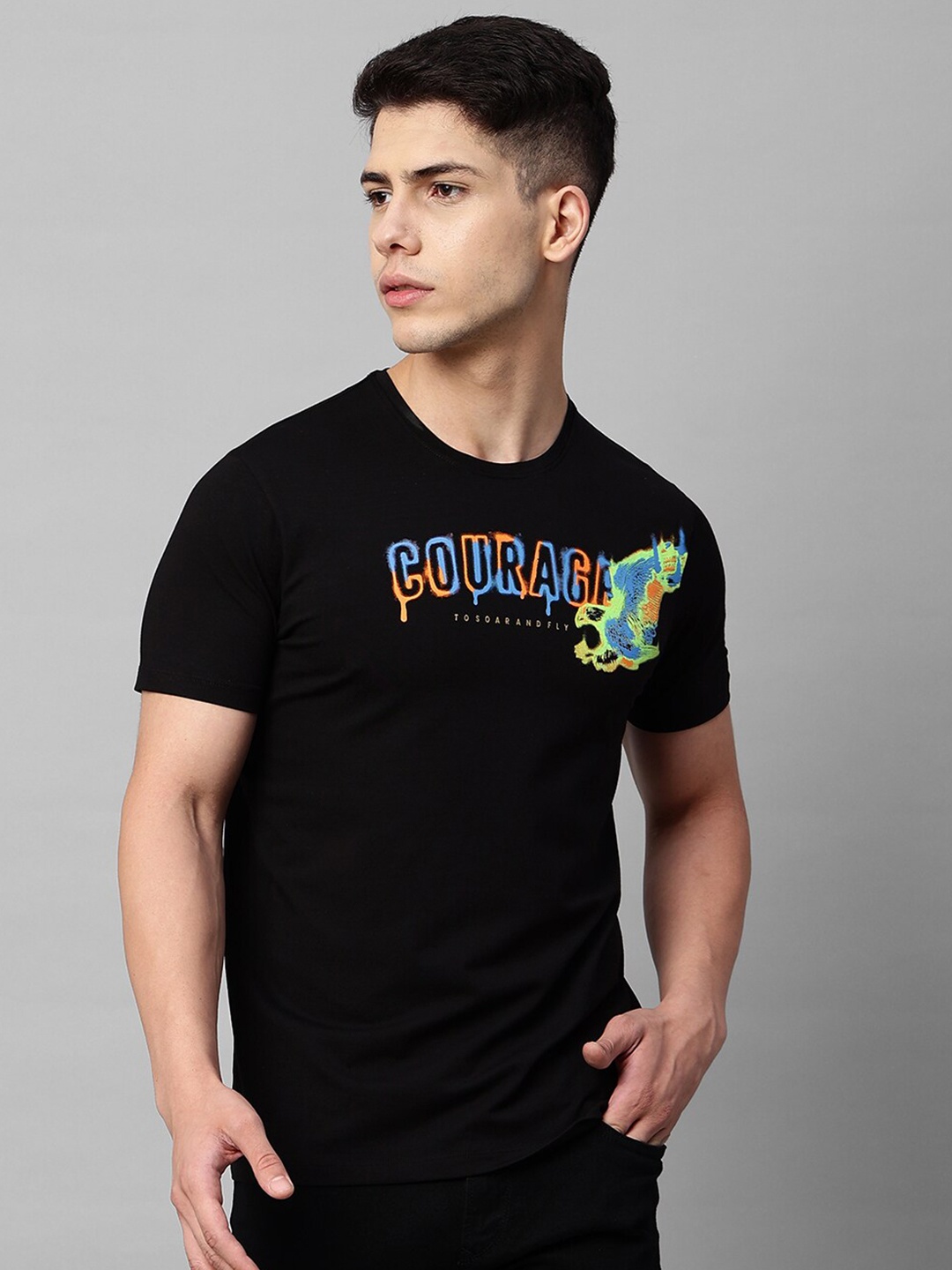 

Blue Buddha Typography Printed Cotton T-Shirt, Black