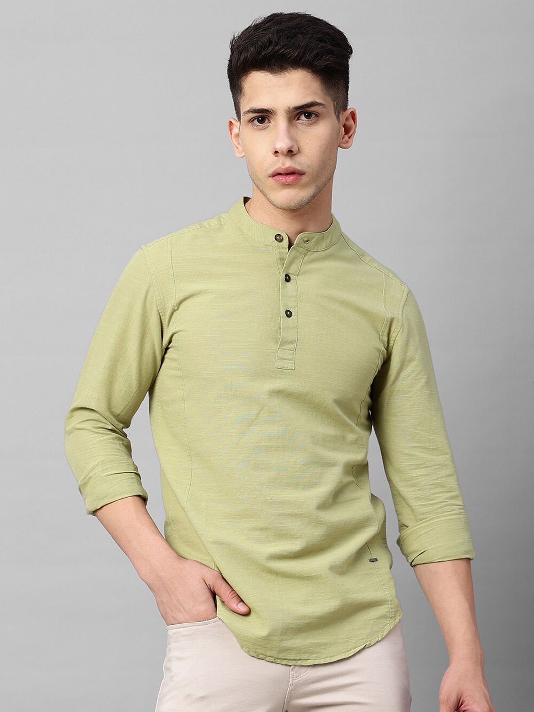 

Blue Buddha Band Collar Casual Shirt, Green