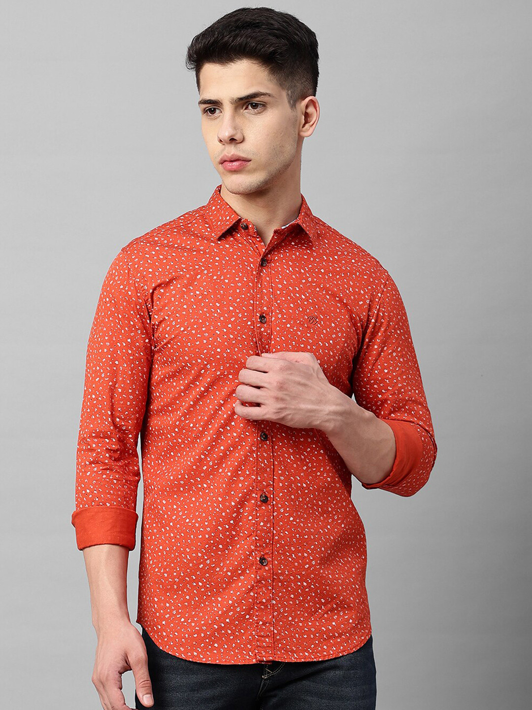 

Blue Buddha Micro Disty Printed Cotton Casual Shirt, Orange