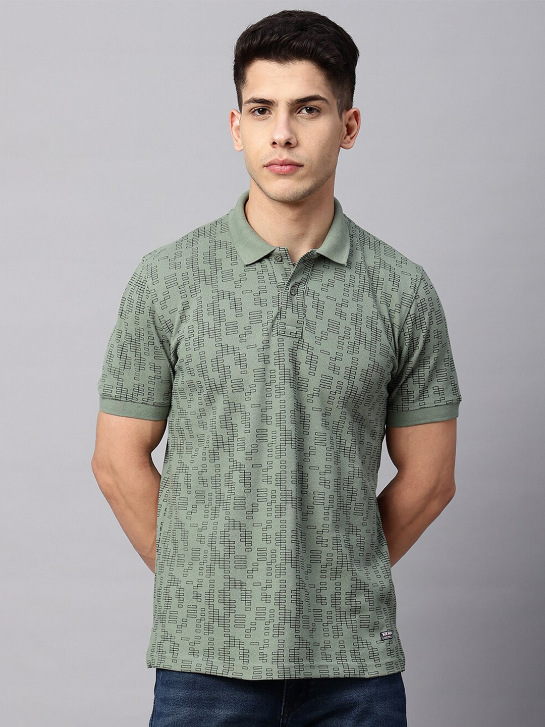 

Blue Buddha Geometric Printed Cotton Polo Collar T-shirt, Green
