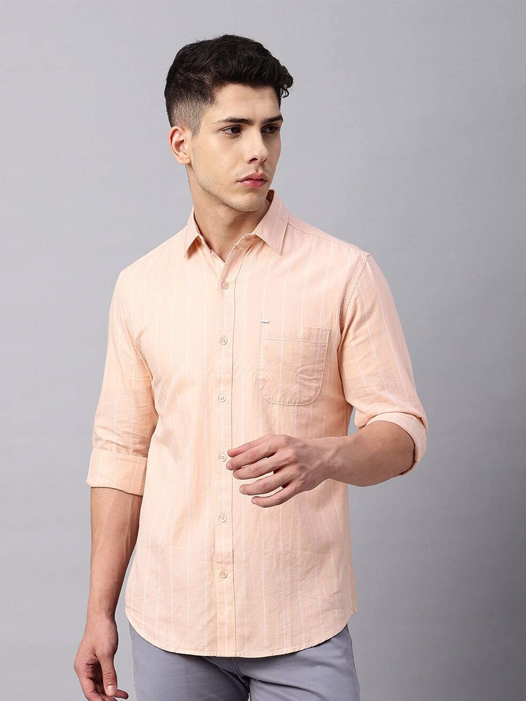 

Blue Buddha Vertical Striped Cotton Casual Shirt, Orange