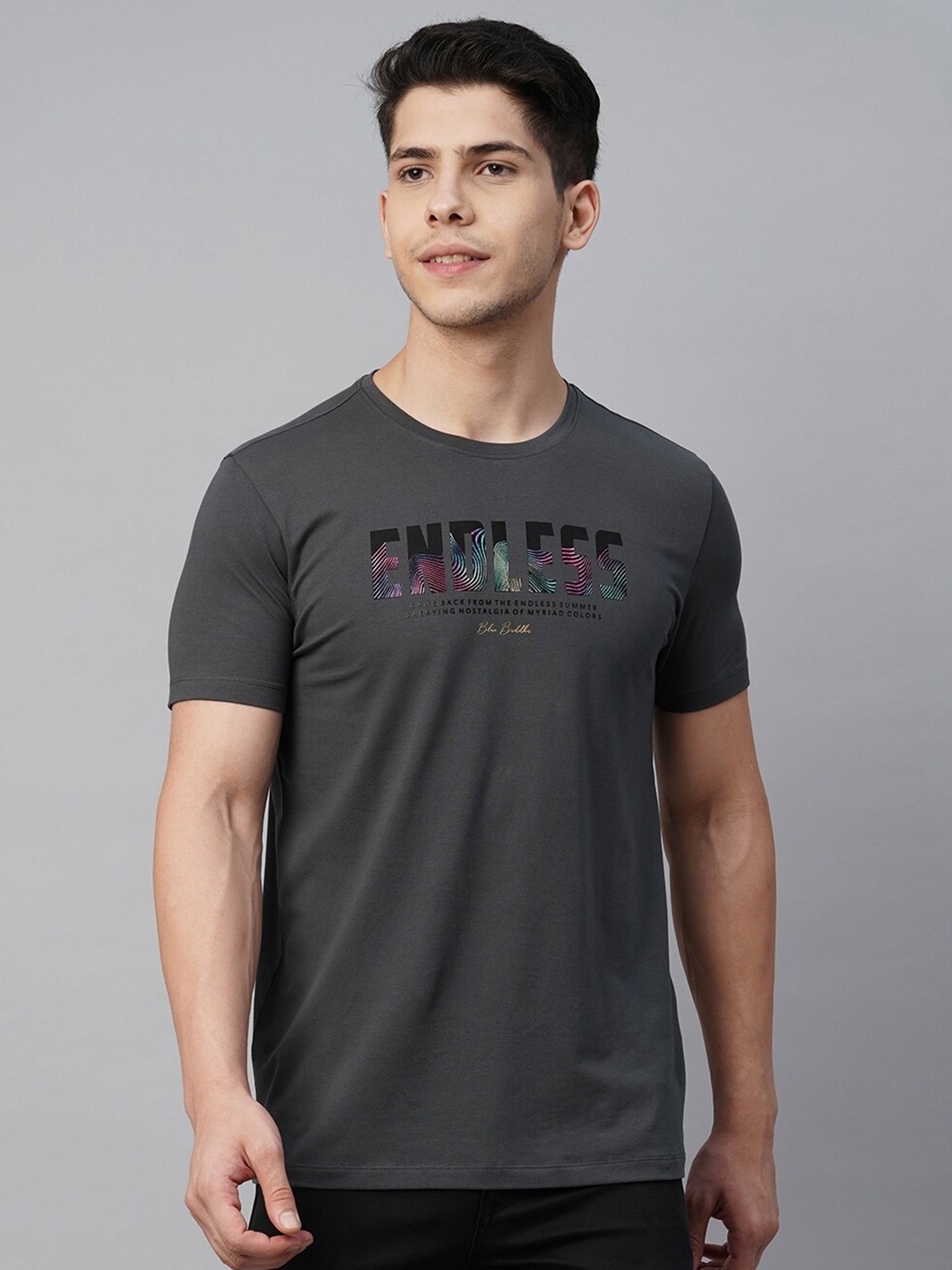 

Blue Buddha Typography Printed Cotton T-shirt, Grey