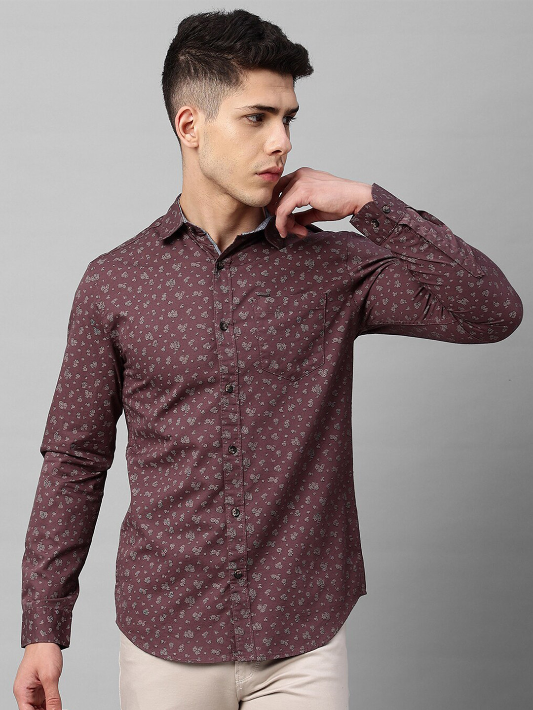 

Blue Buddha Floral Printed Cotton Casual Shirt, Maroon