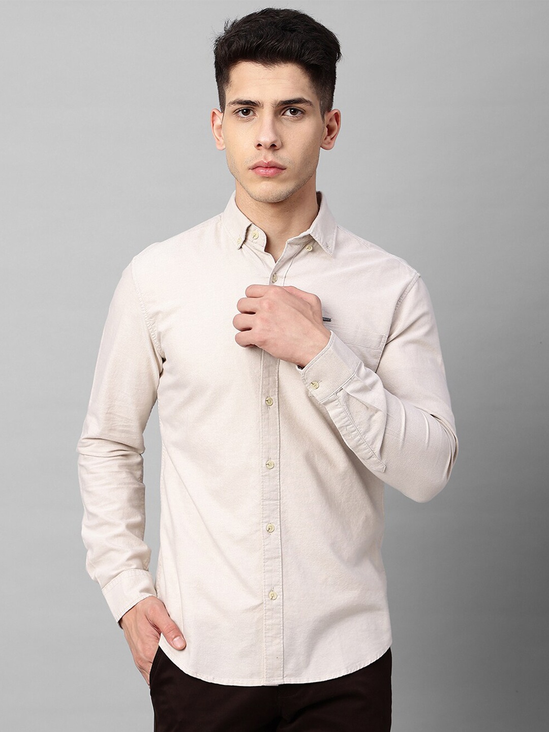 

Blue Buddha Spread Collar Cotton Casual Shirt, Beige