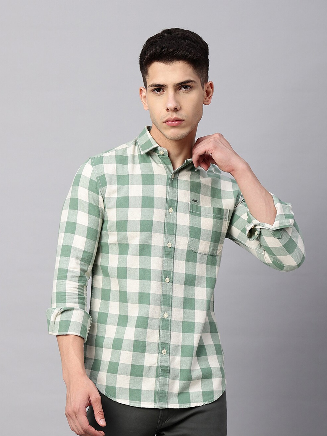 

Blue Buddha Buffalo Checked Casual Cotton Shirt, Green