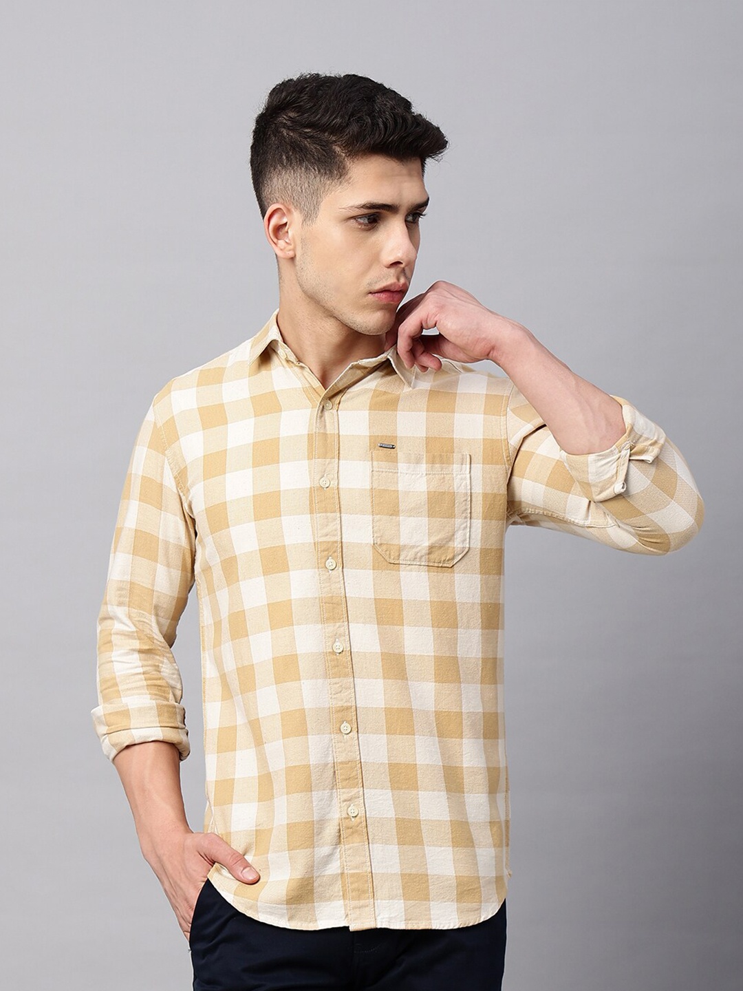 

Blue Buddha Buffalo Checked Cotton Casual Shirt, Beige