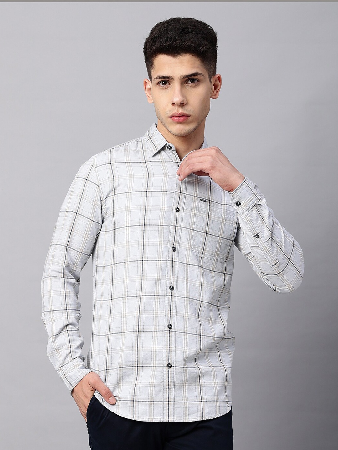 

Blue Buddha Windowpane Checked Casual Shirt, Grey