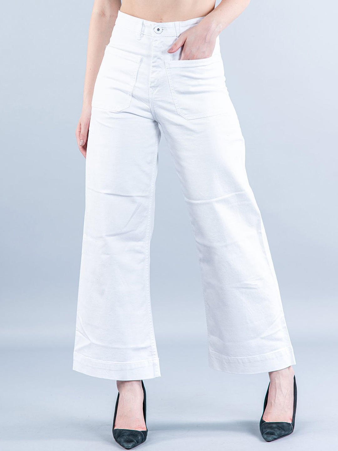 

Tistabene Women Comfort Wide Leg Mid-Rise Clean Look Stretchable Jeans, White