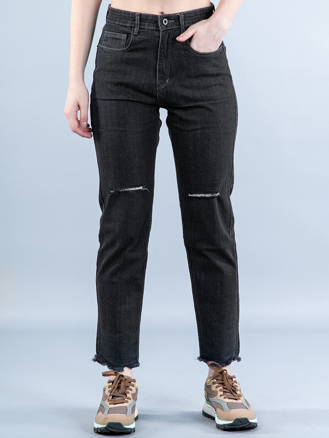 

Tistabene Women Comfort Slash Knee Cropped Jeans, Black
