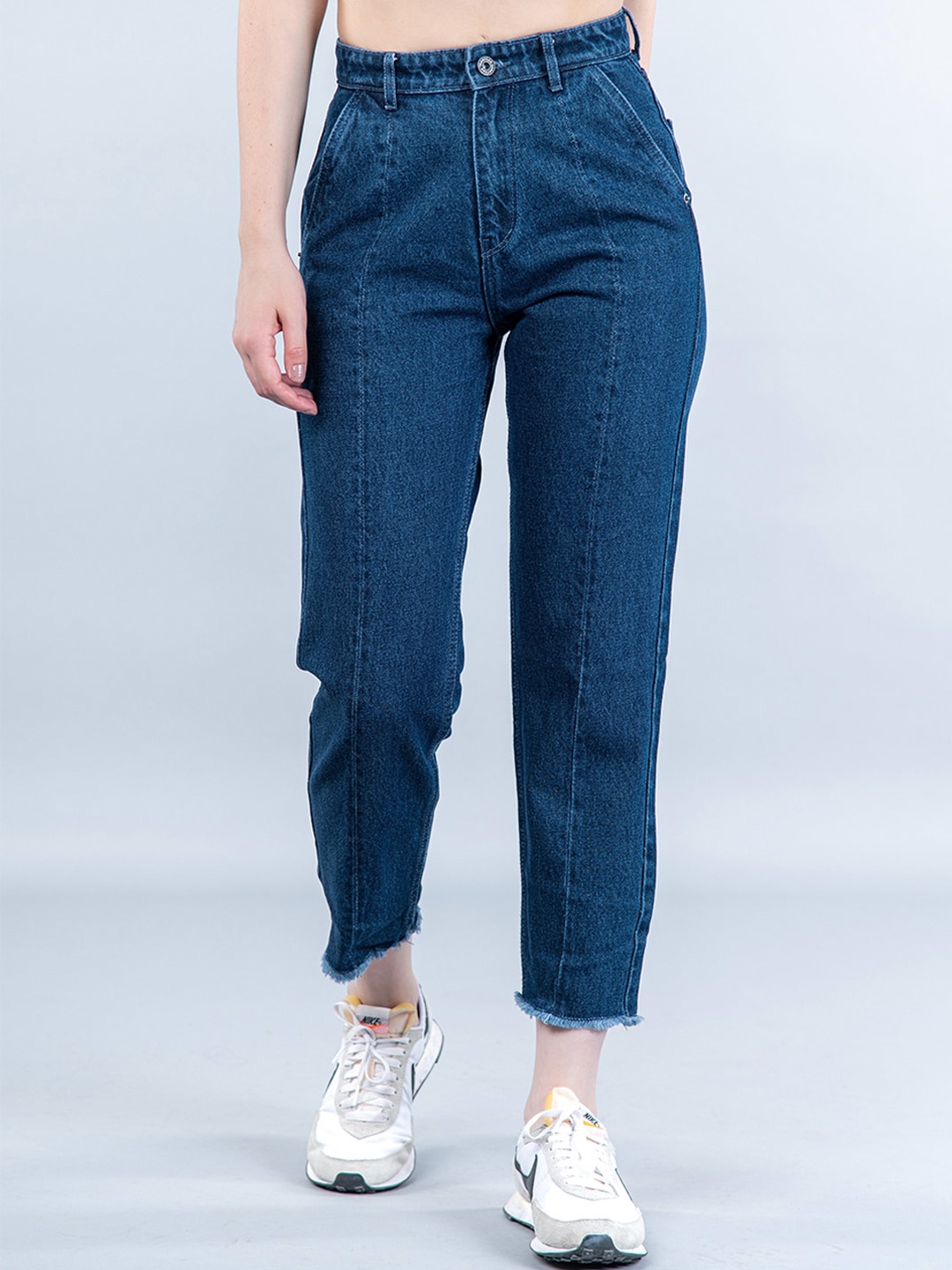 

Tistabene Women Comfort High-Rise Cotton Mom Fit Jeans, Navy blue