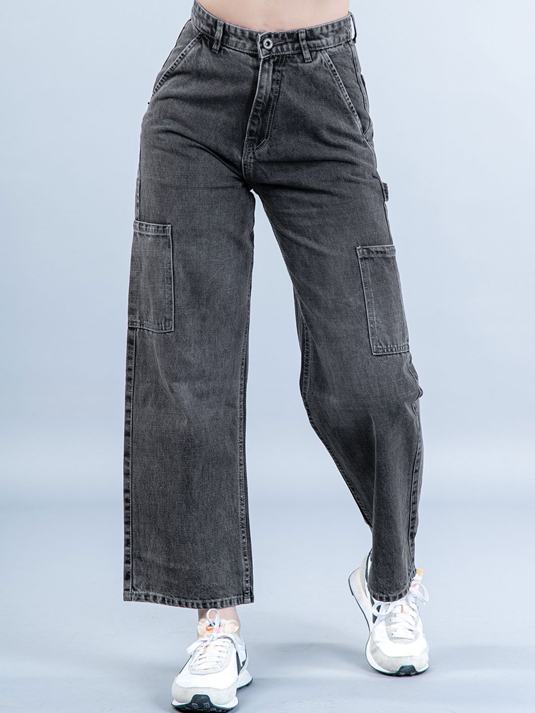 

Tistabene Women Comfort Flared Mid-Rise Light Fade Dark Shade Clean Look Stretchable Jeans, Grey