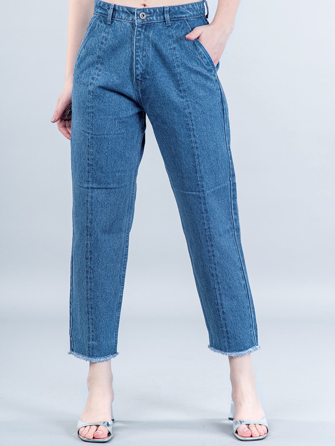 

Tistabene Women Comfort Cropped Cotton Mom-Fit Jeans, Blue