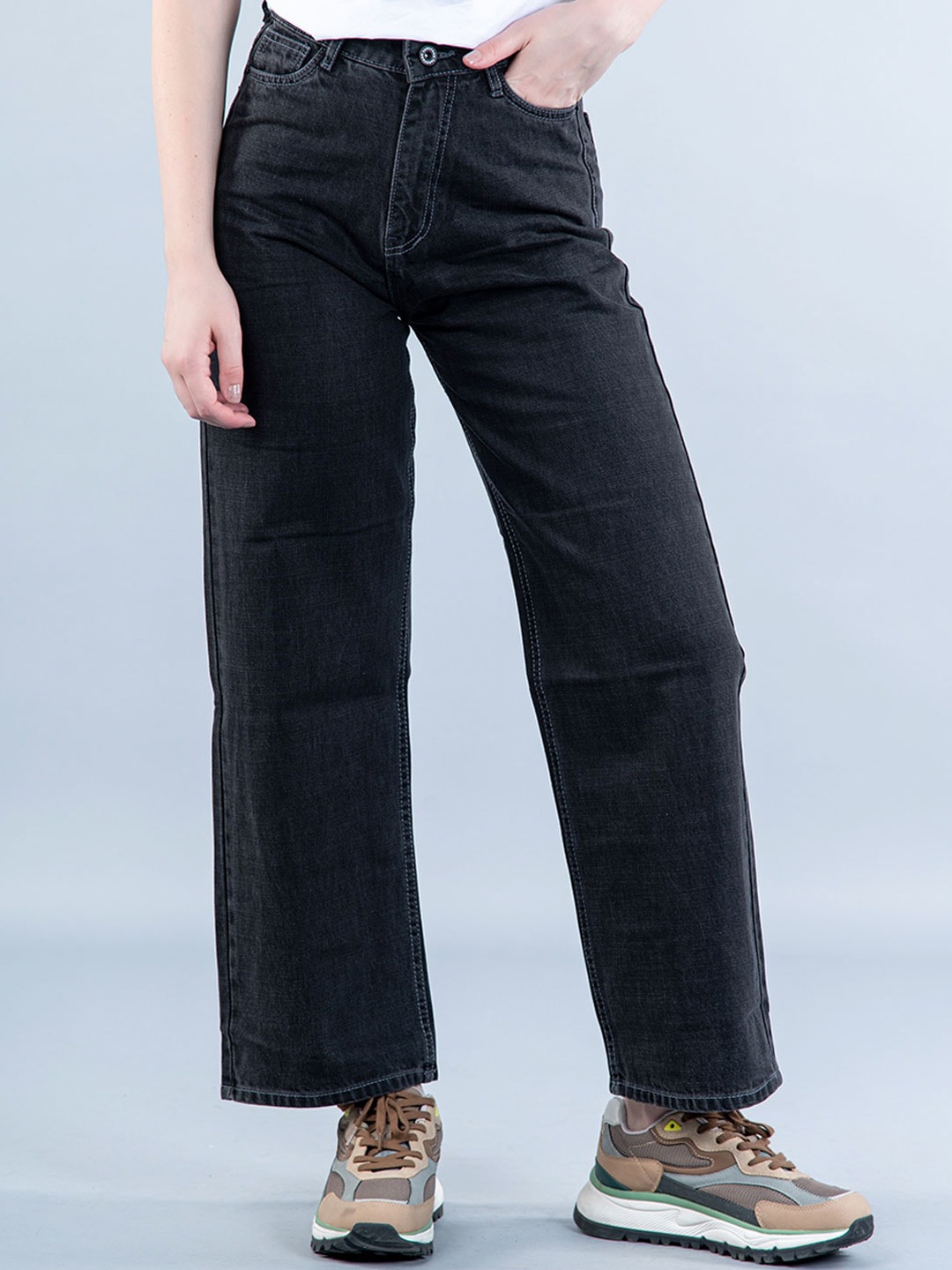 

Tistabene Women Mid-Raise Comfort Flared Fit Clean Look No Fade Stretchable Jeans, Black