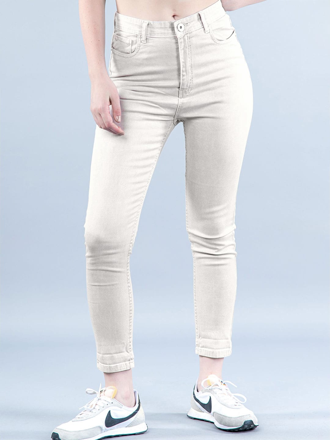 

Tistabene Women Comfort Mid-Rise Clean Look Skinny Fit Cropped Stretchable Jeans, White