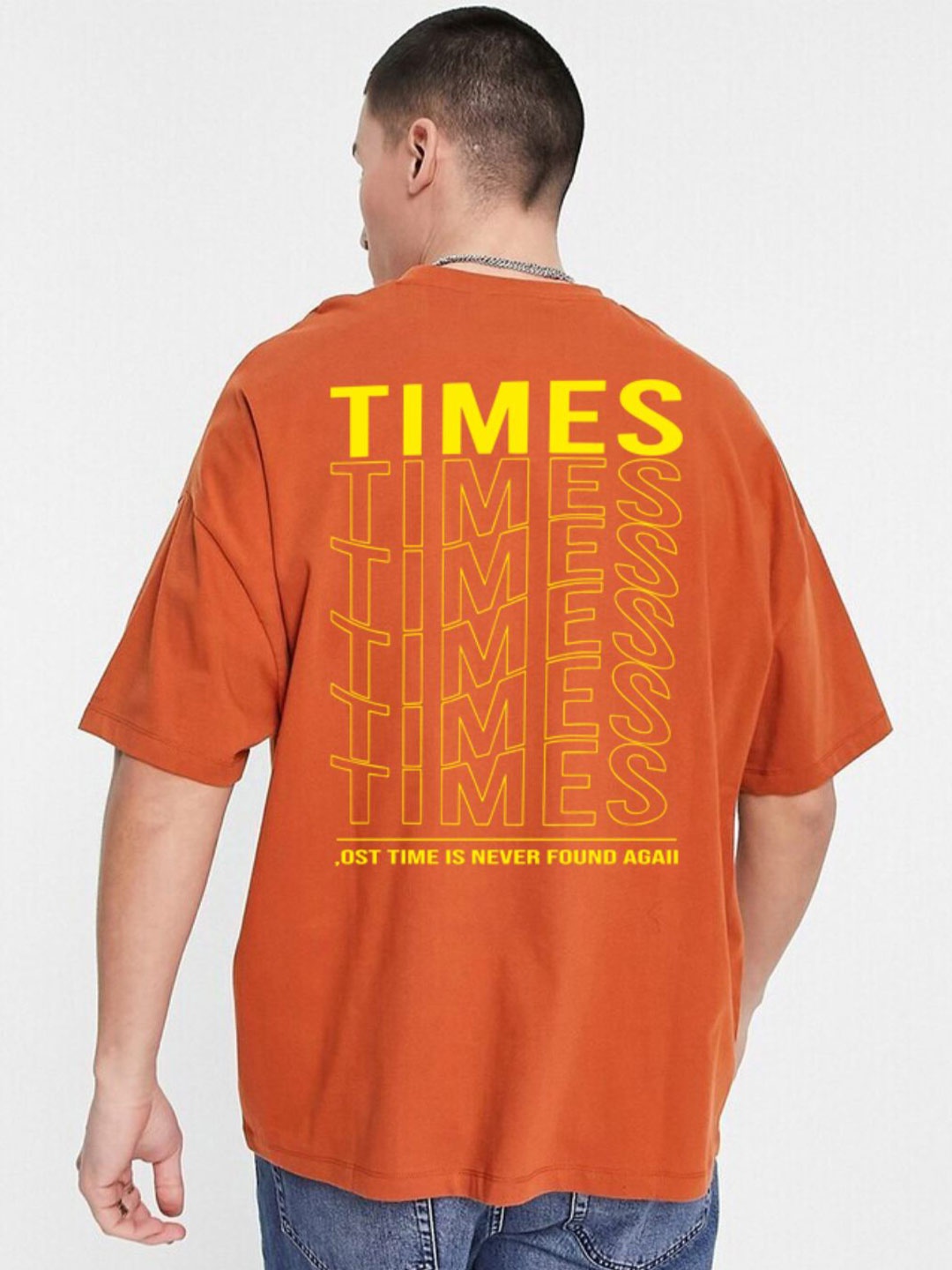 

Imsa Moda Typography Printed Drop-Shoulder Cotton Oversized T-shirt, Orange
