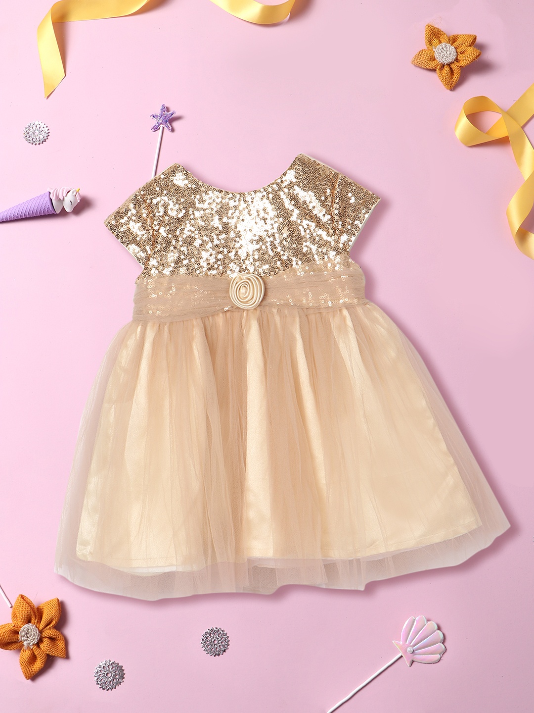 

Nauti Nati Girls Embellished Net Fit & Flare Dress, Gold