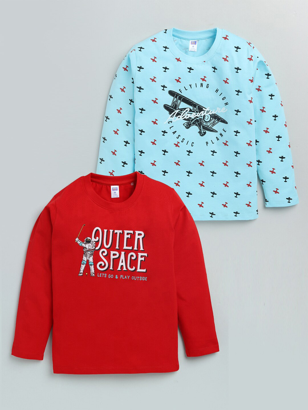 

YK Boys Pack Of 2 Graphic Printed Pure Cotton T-Shirt, Blue