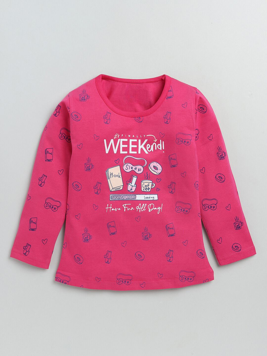

YK Girls Typography Printed Cotton T-shirt, Fuchsia