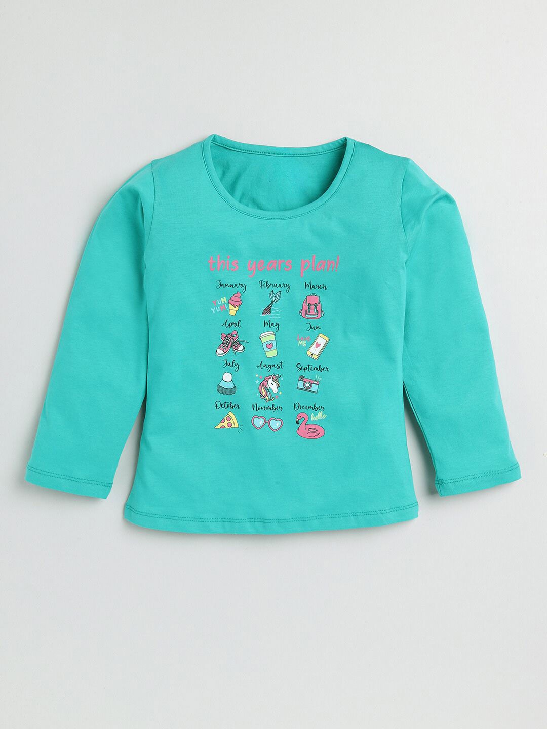 

YK Girls Graphic Printed Pure Cotton T-Shirt, Green