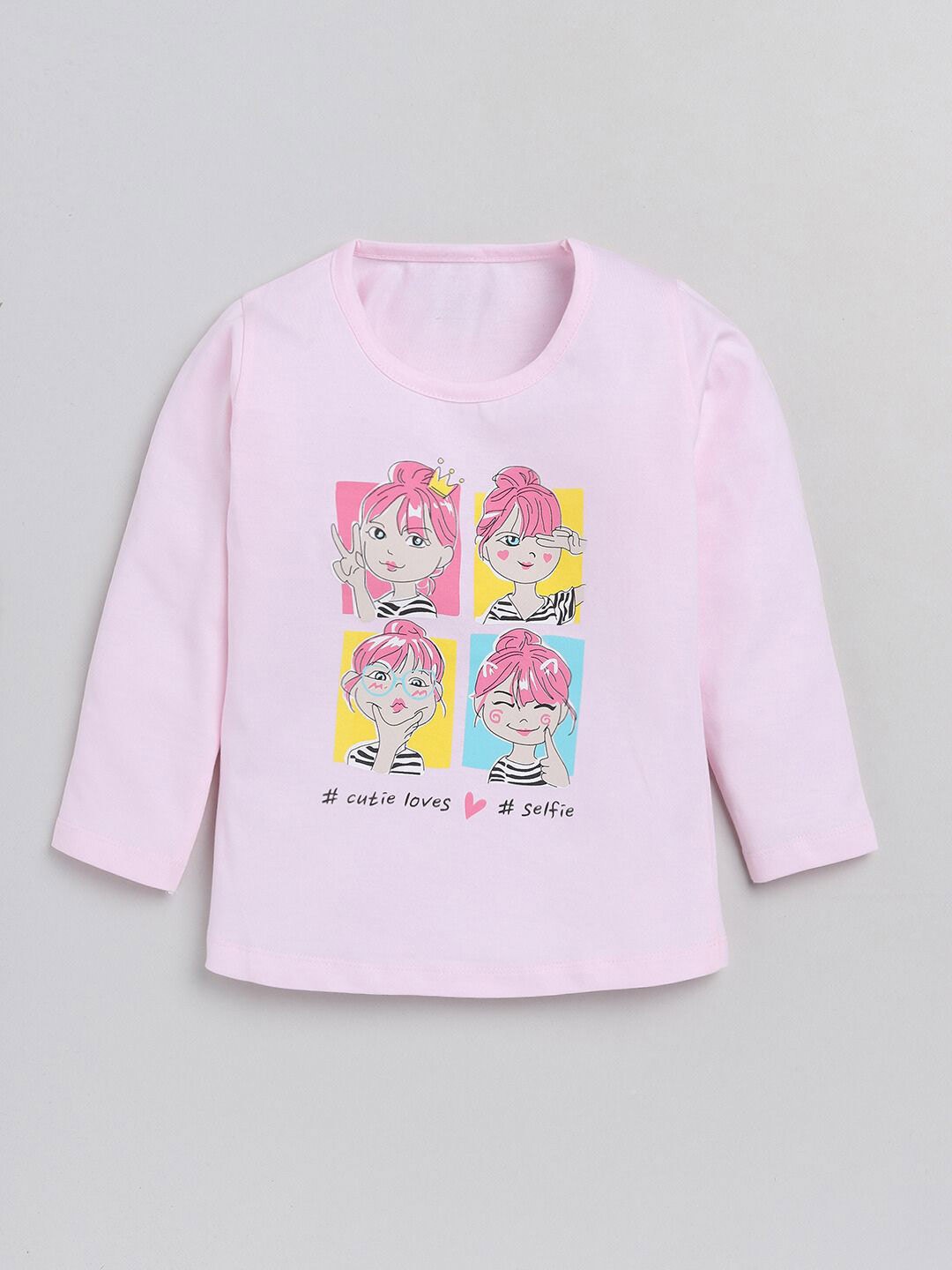 

YK Girls Printed Round Neck Pure Cotton T-shirt, Pink