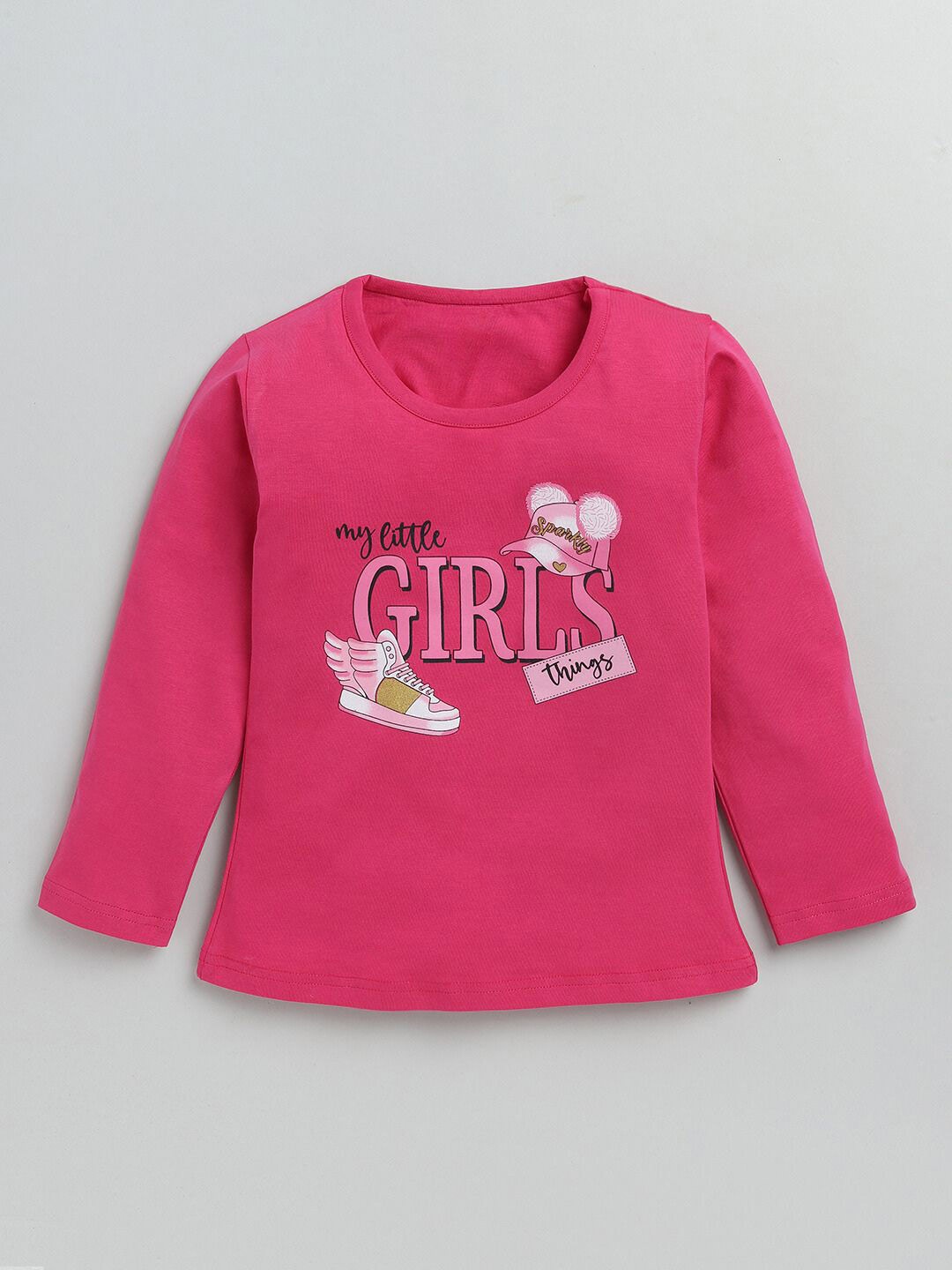 

YK Girls Typography Printed Cotton T-shirt, Fuchsia