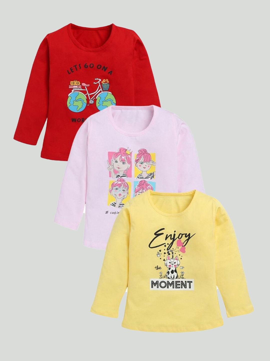 

YK Boys Pack Of 3 Graphic Printed Pure Cotton T-Shirt, Red