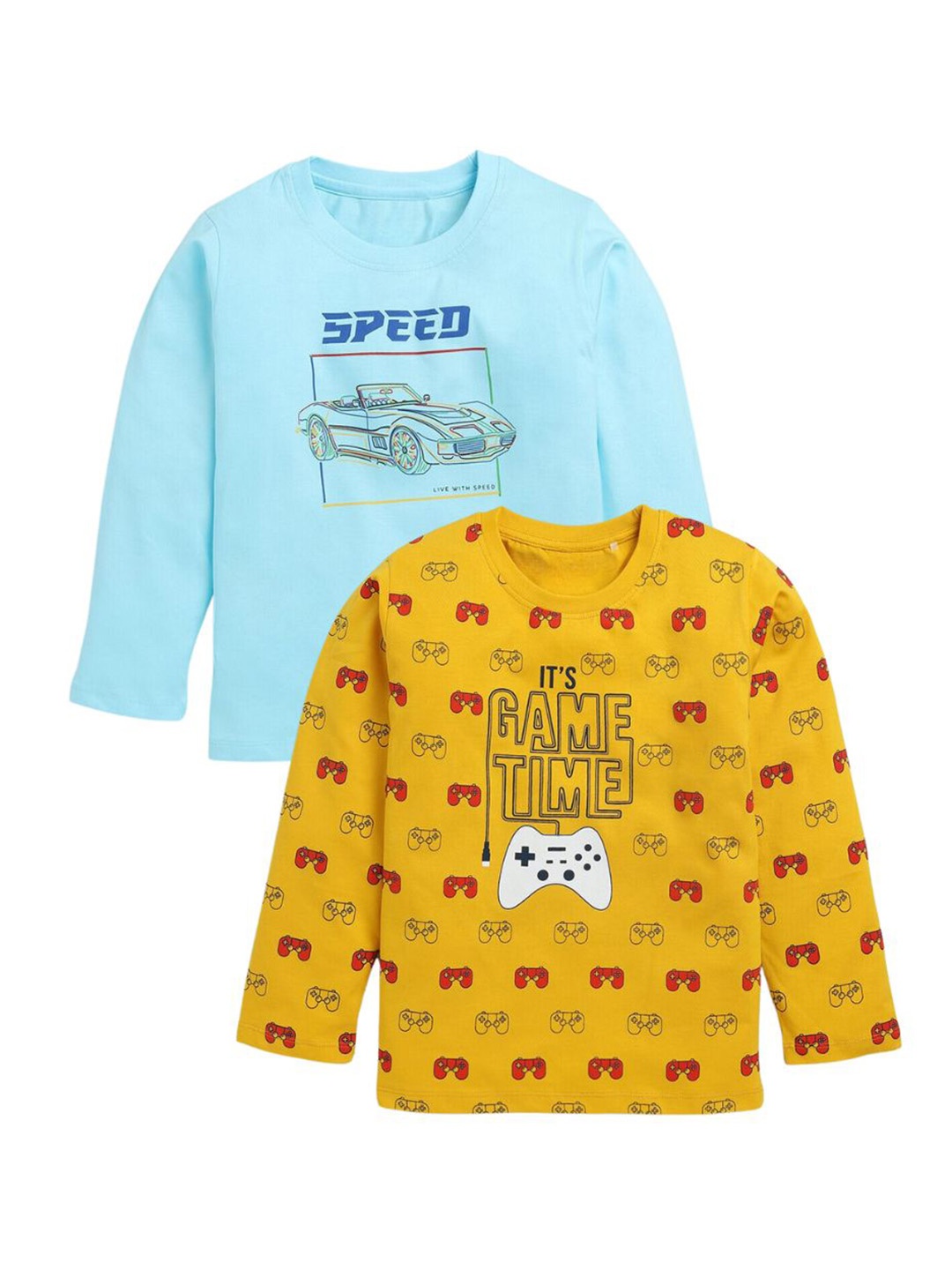 

YK Boys Pack Of 2 Graphic Printed Cotton T-shirts, Blue