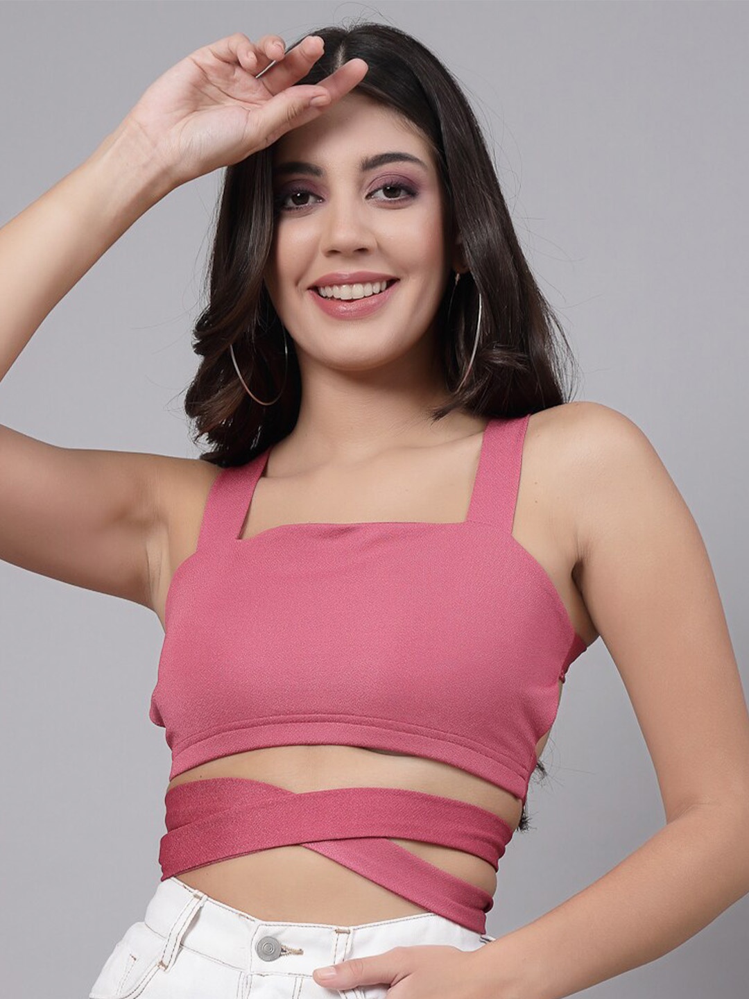 

Molly & Michel Shoulder Straps Styled Back Crop Top, Pink