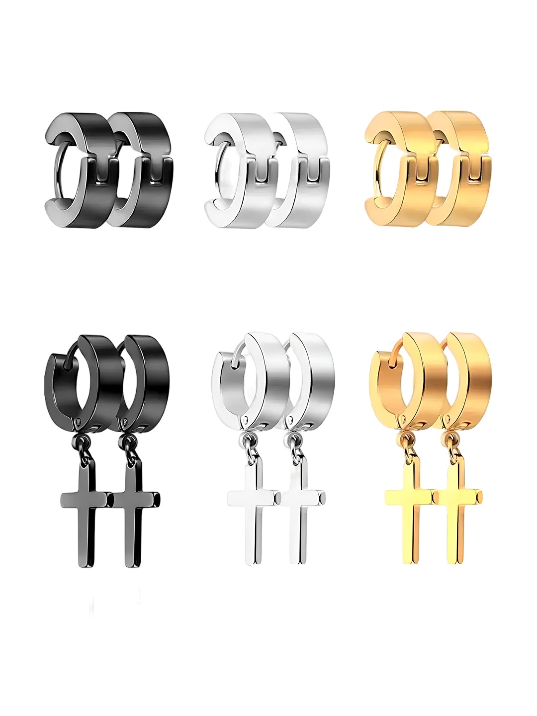 

KARISHMA KREATIONS Set of 6 Contemporary Stainless Steel Drop Earrings, Gold