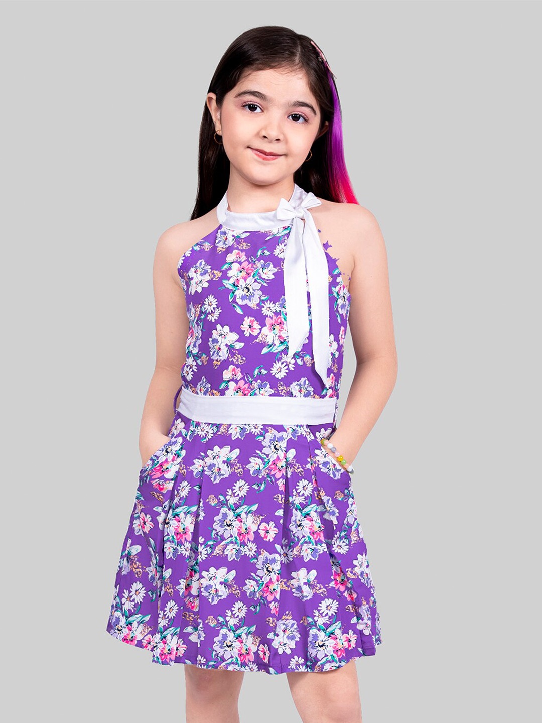 

Naughty Ninos Girls Floral Printed A Line Dress, Purple