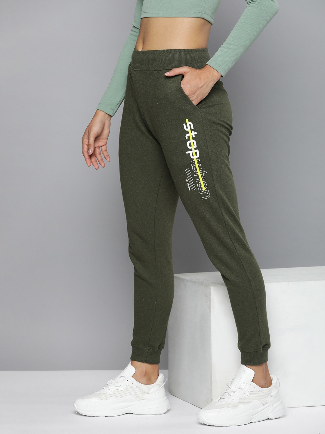 

HRX by Hrithik Roshan Women Typography Printed Joggers, Olive