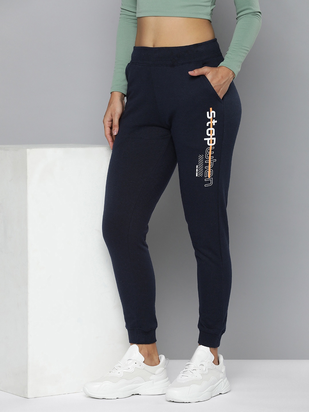 

HRX by Hrithik Roshan Women Typography Printed Joggers, Navy blue