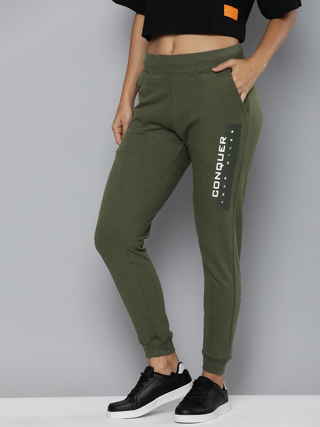 

HRX by Hrithik Roshan Women Typography Printed Joggers, Olive