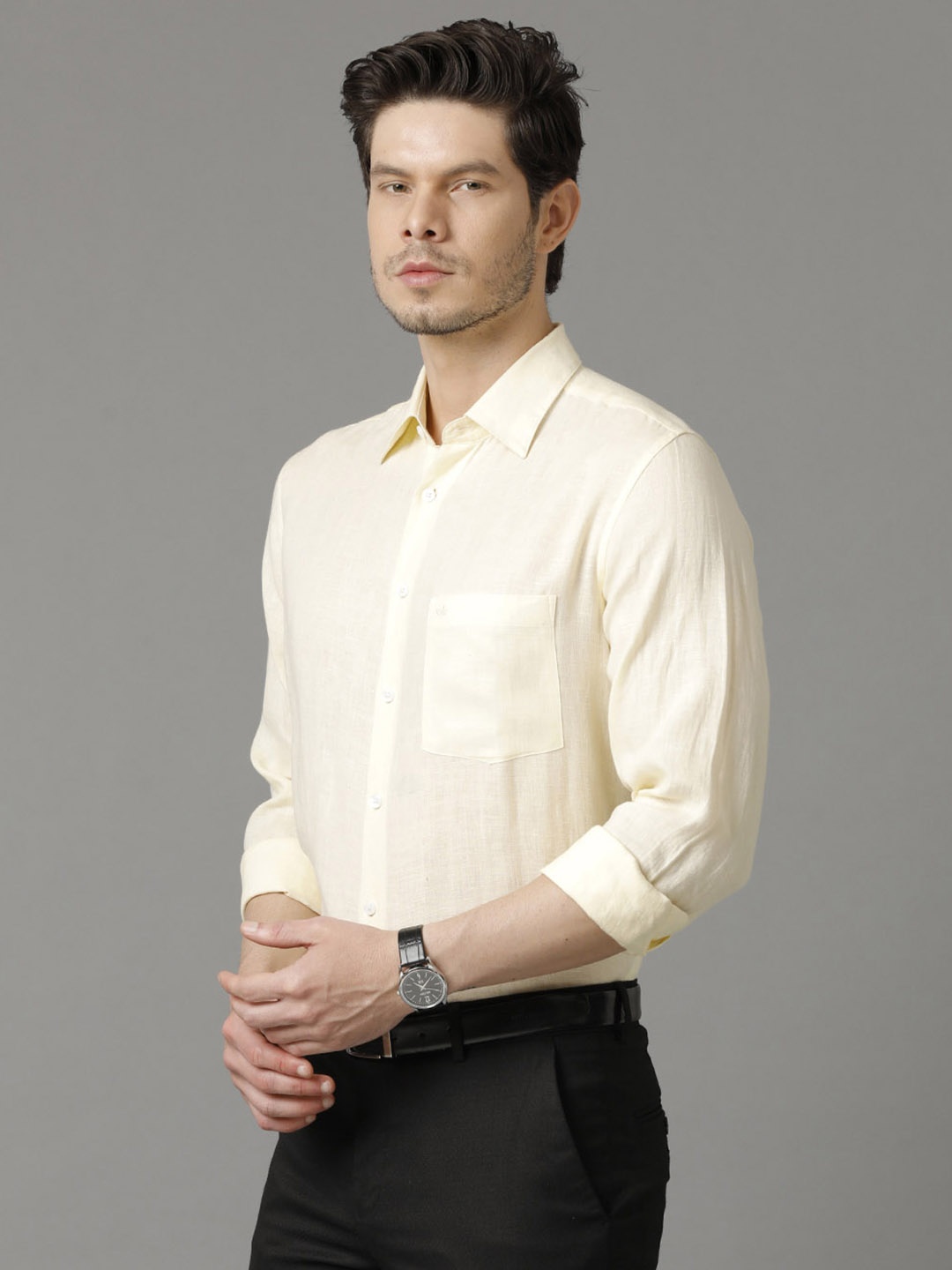 

Aldeno Comfort Spread Collar Regular Fit Linen Casual Shirt, Yellow