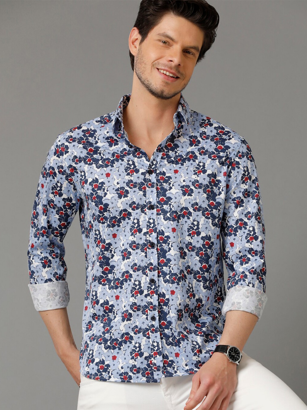 

Aldeno Comfort Floral Printed Pure Cotton Casual Shirt, Blue