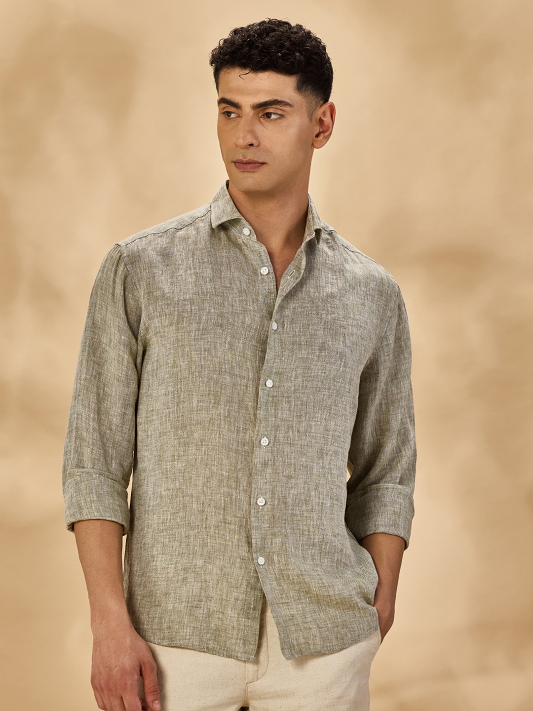 

Aldeno Comfort Button-Down Collar Linen Casual Shirt, Green