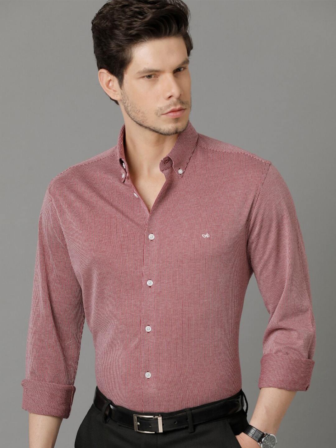 

Aldeno Comfort Micro Checked Button Down Collar Pure Cotton Formal Shirt, Maroon