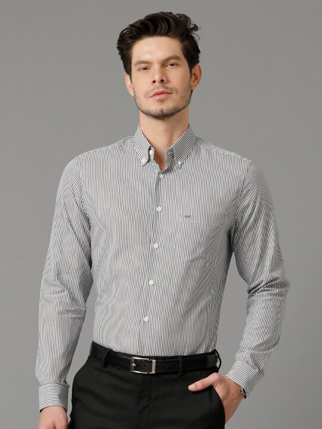 

Aldeno Slim Fit Opaque Striped Formal Shirt, Black