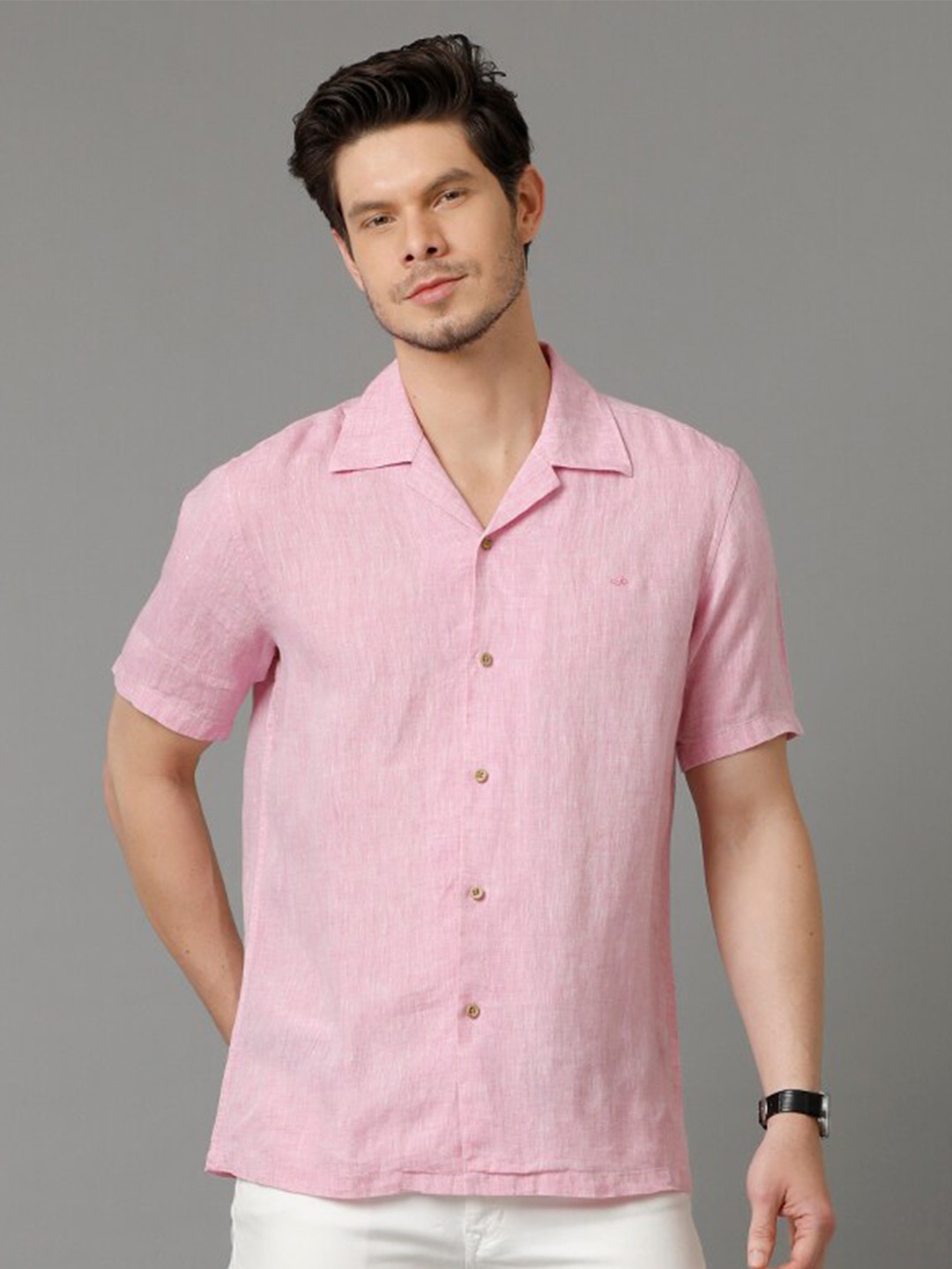 

Aldeno Cuban Collar Comfort Opaque Linen Casual Shirt, Pink