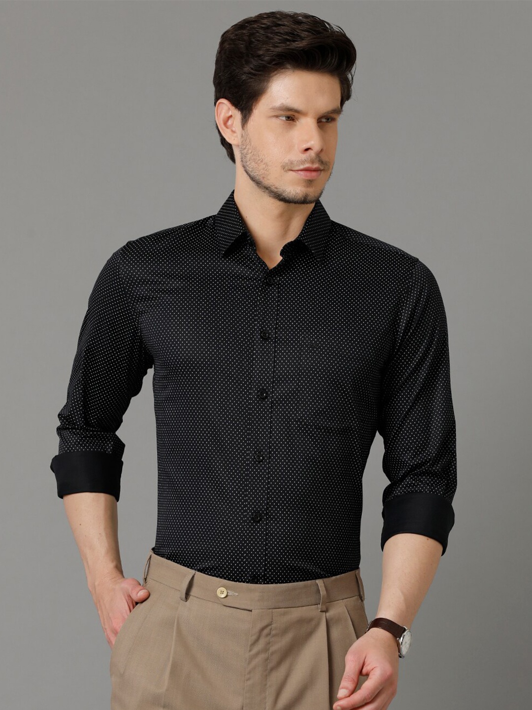 

Aldeno Slim Fit Micro Ditsy Printed Formal Shirt, Black