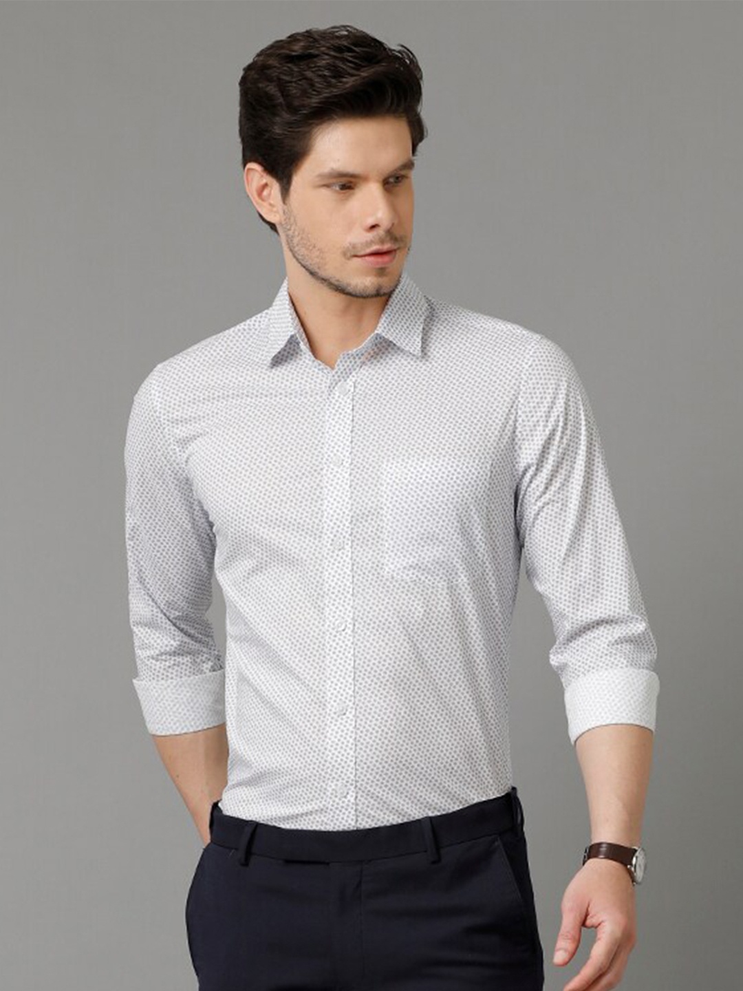 

Aldeno Slim Fit Floral Printed Pure Cotton Formal Shirt, White