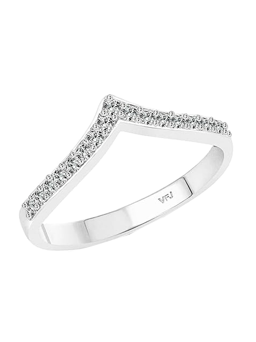 

Vighnaharta Rhodium-Plated CZ-Stone Studded V-Shaped Finger Ring, Silver