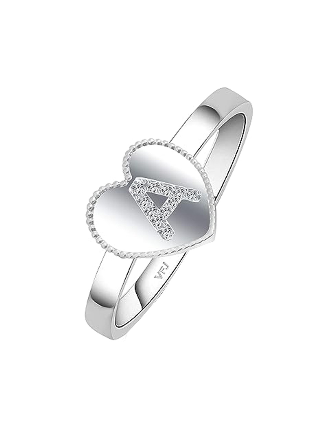 

Vighnaharta Rhodium-Plated CZ-Stone Studded 'A' Letter Heart-Shaped Finger Ring, Silver