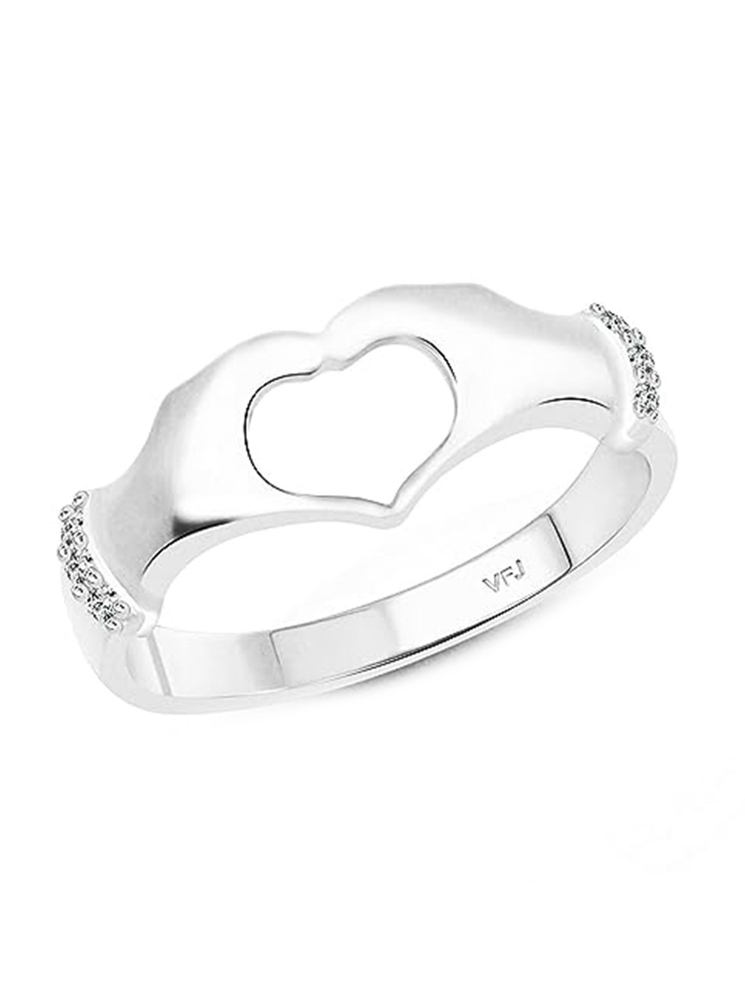 

Vighnaharta Rhodium-Plated CZ Studded Heart Shaped Finger Ring, Silver