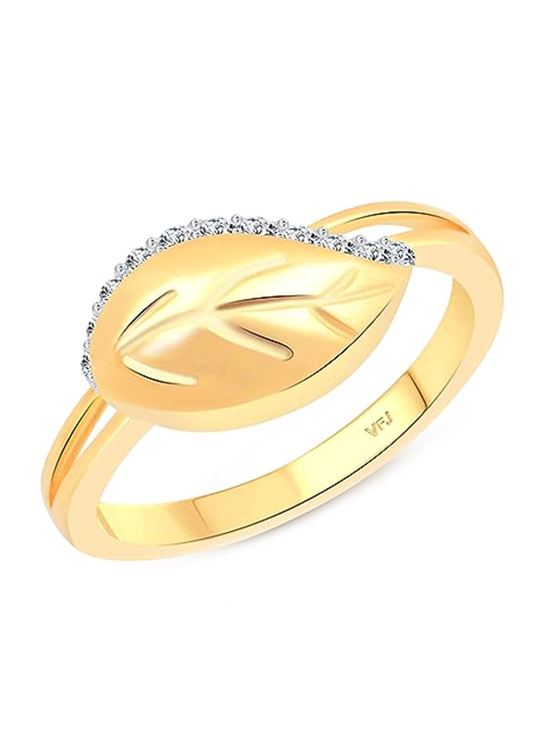 

Vighnaharta Gold-Plated CZ Studded Leaf Shaped Finger Ring