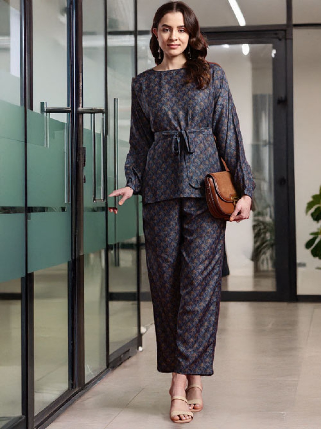 

Anouk Printed Ethnic Co-Ords with Belt, Blue